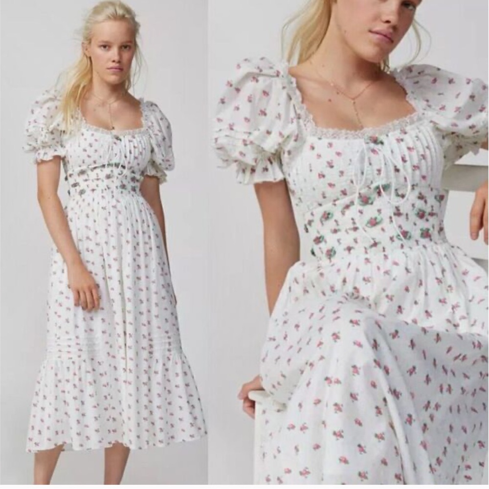 For Love & Lemons Giusti Rosebud Smocked Puff Sleeve Dress Victorian